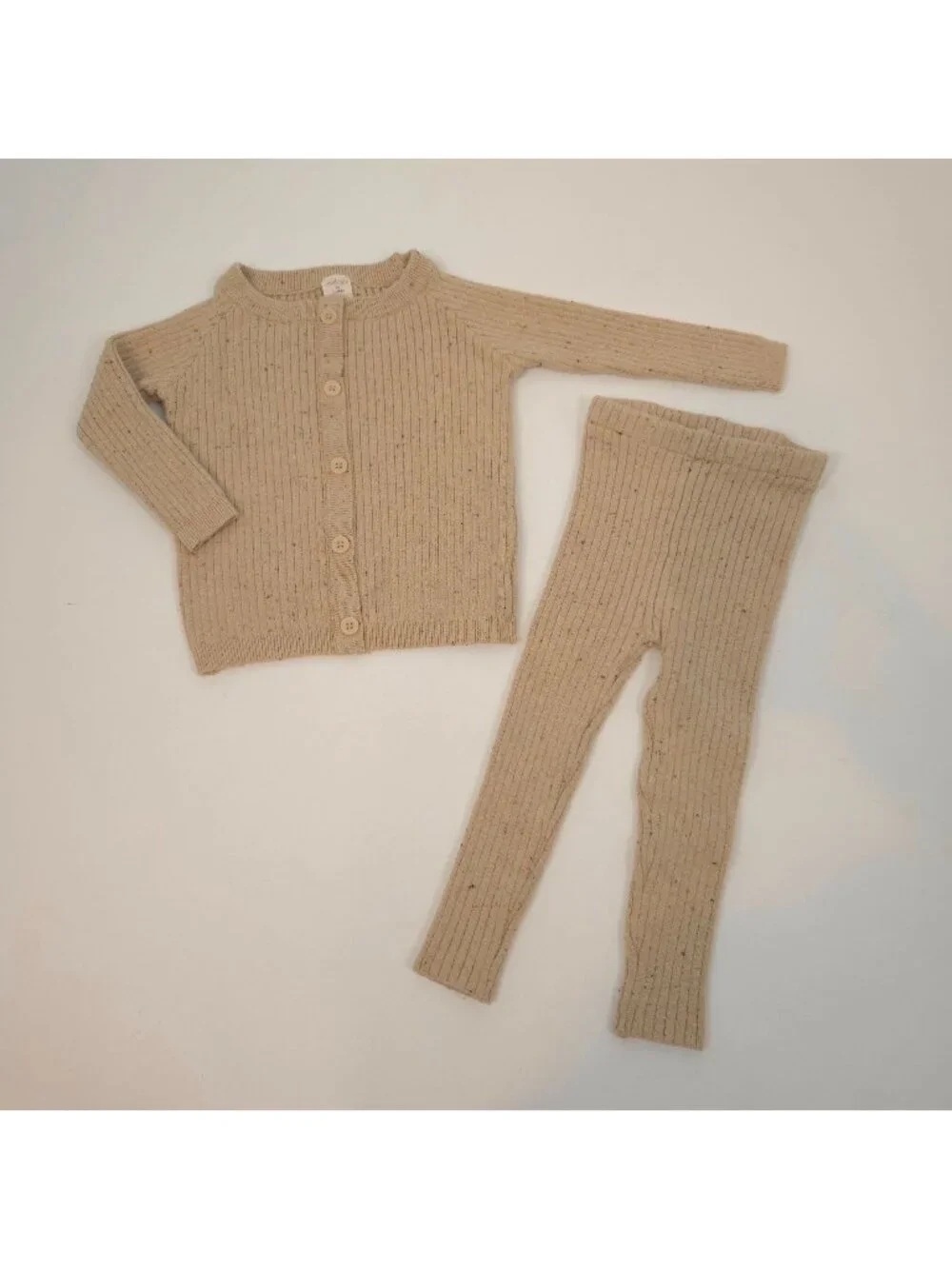 Analogie by Lil Legs Ribbed Sweater & Pants Set Tan Toffee Speckle Knit Size 24M